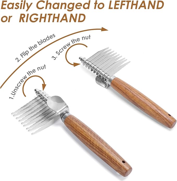 Dog Dematting Comb with Wooden Handle & Detangling Brush - Stainless Steel Undercoat Rake for Long & Thick Haired Dogs & Cats, Professional Grooming Tool for Deshedding and Matted Fur Removal