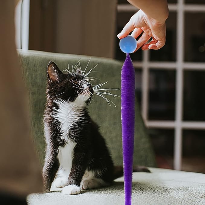 SHENGSEN Bouncy Ball with Tail Cat Toys-5 Packs,Magic Worm with Ball Toy for Cats,Fuzzy Worm Bouncy Balls Cat Toy