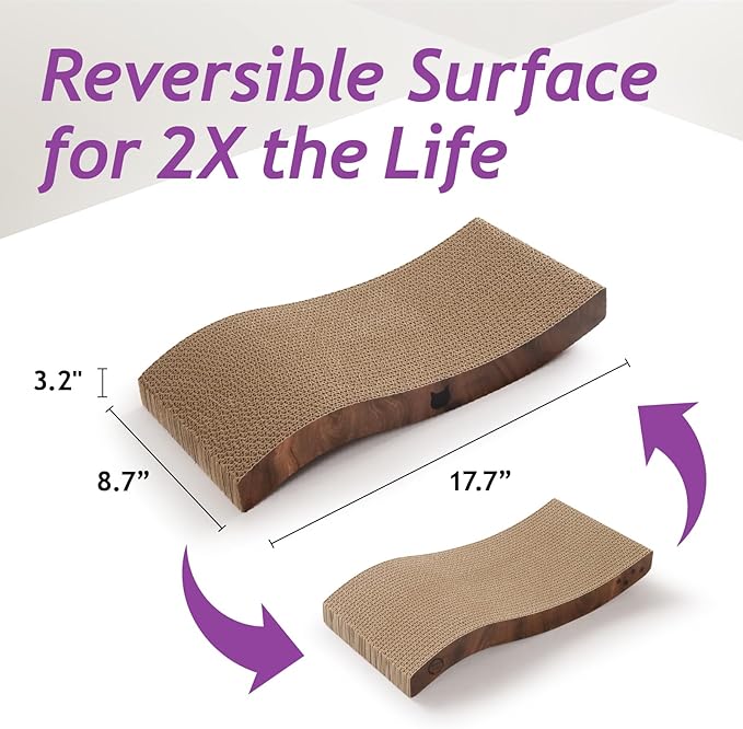 Reversible Wave Cat Scratcher for Indoor Cats - Cat Scratching Board, Horizontal Cat Scratch Pad Lounger with Reversible Usability and Extra Comfort for Lounge(2Pack, Dark Cherry)