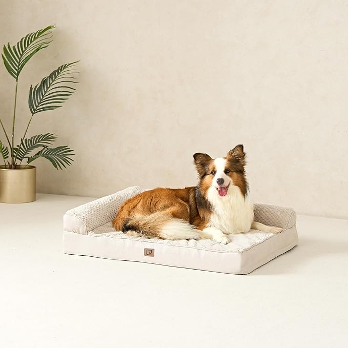 EHEYCIGA Memory Foam Dog Bed Medium Sized Dogs, Waterproof Dog Bed Orthopedic with Washable Removable Cover, Non-Slip Pet Bed Couch for Crate, 30x20x6 Inches, Beige