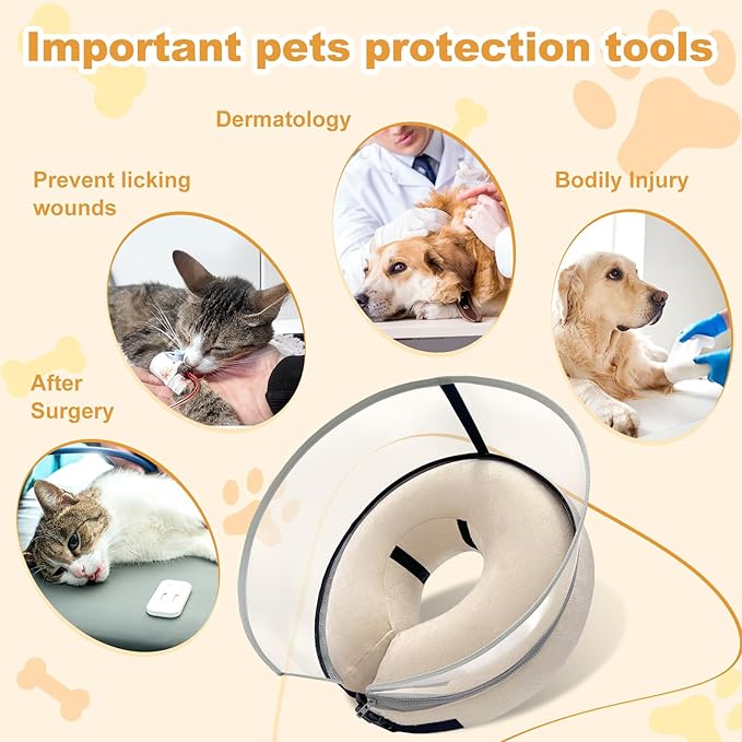 Dog Cone Collar with Enhanced Anti-Licking, Inflatable Dog Cone After Surgery, Adjustable Size with Soft Padding for Small Medium Large Dogs - Pale Yellow/XL