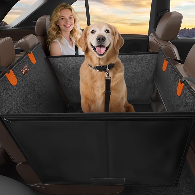 FURTIME Large Dog Car Seat, Upgraded PU Leather Back Seat Extender with Hard Bottom, Waterproof Pet Car Seat Cover for Medium Sized Dog, Pet Hammock for Cars, SUVs, Trucks