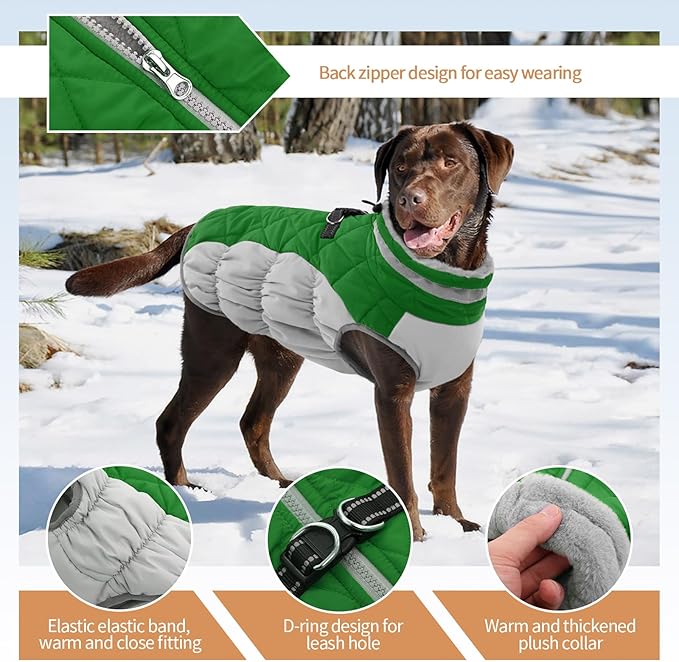 Dog Winter Jacket Cozy Reflective Waterproof Windproof Warm Pet Garment,Comfortable Cold Weather Fleece Apparel Outfits with Zipper Closure for Small Medium Large Dogs Puppy Walking,X-Large