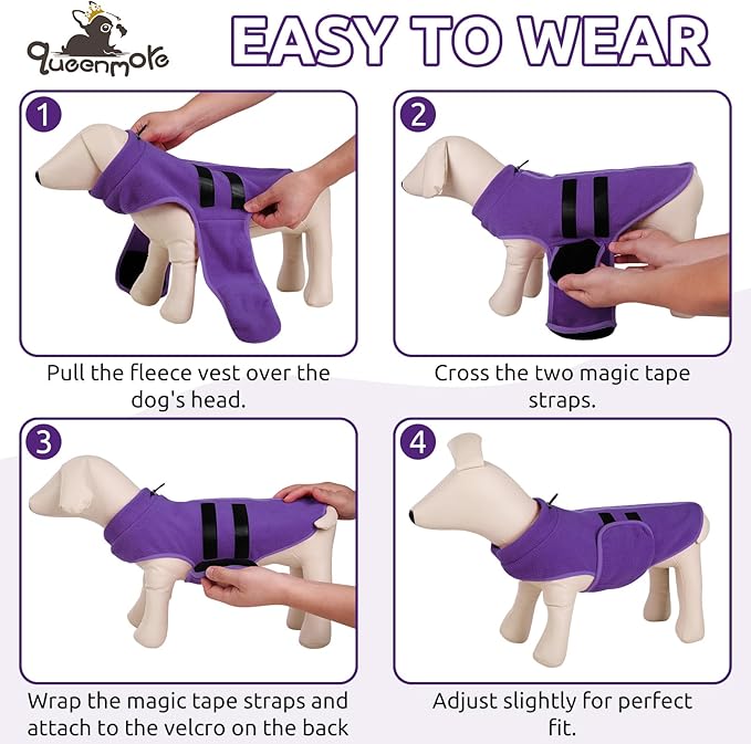 Queenmore Medium Dog Sweaters, Soft Fleece Vest Pullover Dog Jacket with Leash Hole, Warm Winter Dog Clothes Cold Weather Doggy Dachshund Sweater for Medium Dogs Cats Boy or Girl (Lavender, M)