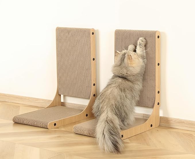 Zakkart 2-Pack Cat Scratching Board, 19.7'' Tall Cardboard L Shape Vertical Cat Scratchers for Indoor Cats, Cat Scratching Post for Wall and Couch, Medium