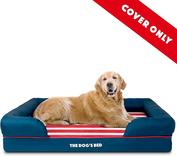 Replacement Outer Cover ONLY (Outer Cover ONLY - NO Bed, NO Waterproof Inner) for The Dog's Bed, Washable Oxford Fabric, Extra Large (Blue with Red Piping USA Flag Embroidery & Centre Flag)