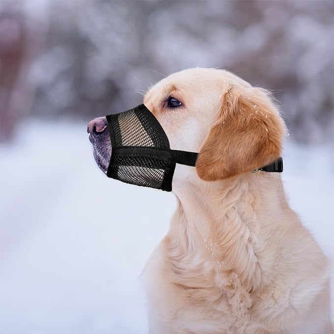 Dog Muzzle for Large Dogs - Air Mesh Muzzle for Large Sized Dog | Adjustable No Bark Dogs Muzzles for Scavenging Licking & Chewing | Prevent Biting | L 7.9'' - 9.4''