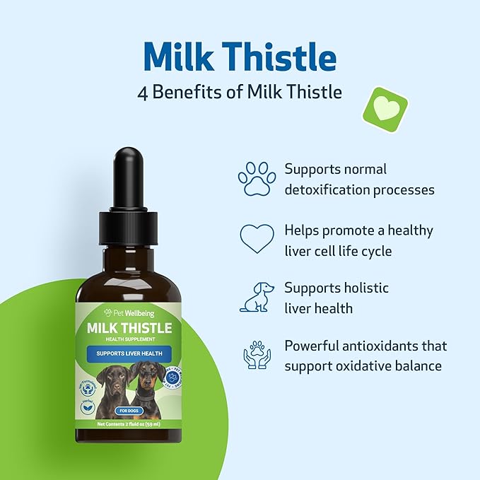 Pet Wellbeing Milk Thistle for Dogs Organic Herb, Milk Thistle Liver Detox Support - Pet Wellbeing Vet-Formulated Holistic Supplement - 2oz (59 ml)