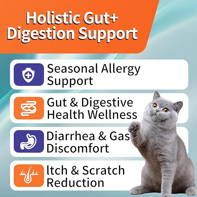 Cat Probiotic, Chews for Gut and Immune Health, Cats Probiotic Supplement for Cat Digestive Support, Healthy Digestion, Cat Constipation and Diarrhea Relief (Salmon, 120 Chews)