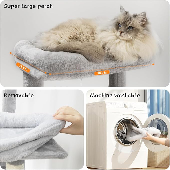 68 Inches Multi-Level Large and Tall Cat Tree Tower for Indoor Cats/Removable Pad/Cat Condo/Sisal Scratching Posts/Hammock/Cat Activity Center/Wide Base
