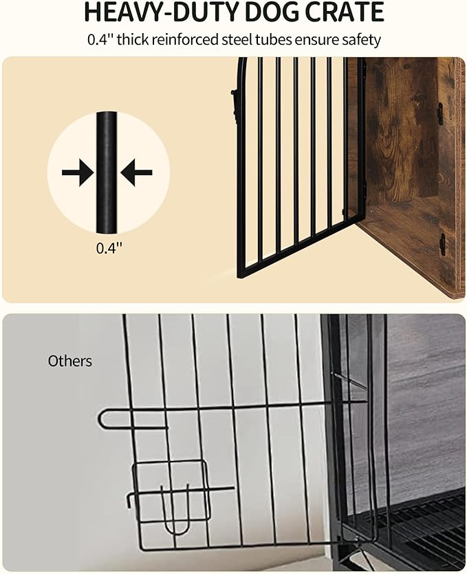 44.1" Wooden Dog Crate Furniture, Indoor Dog Kennel Dogs Cage for Small/Medium/Large Dogs, Heavy Duty Dog Crates Decorative Pet House End Side Table TV Stand, Rustic Brown DFC83901B