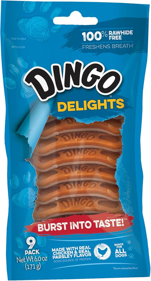 Dingo Delights 100% Rawhide Free Dog Treat Made with Real Chicken for Small, Medium, and Large Dogs 9-Count