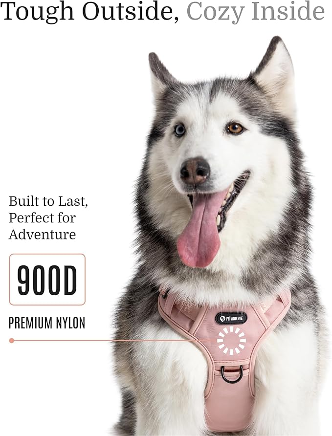 2025 New Edition, Fei & Eve Classic Dog Harness - Quick-Release Buckles | 3-Point No-Pull Control | Heavy-Duty 900D Nylon | Dual Safety Handles | Breathable Mesh | Adjustable Fit | X-Large, Pink