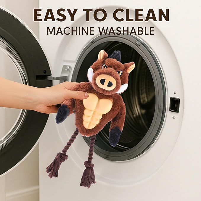 Extremely Durable Boar Chew Toy for Aggressive Chewers - Squeaky Rubber Chest & Rope Tug Legs for Large Breed Dogs