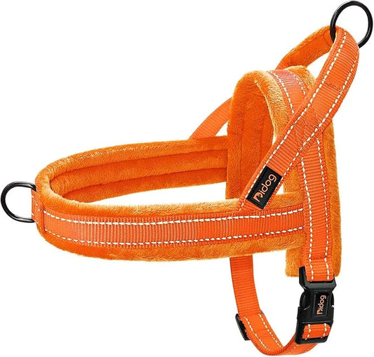 Didog Soft Flannel Padded Dog Vest Harness, No Pull/Quick Fit Reflective Dog Strap Harness, Easy for Training Walking (M:Chest 21-26", Orange)