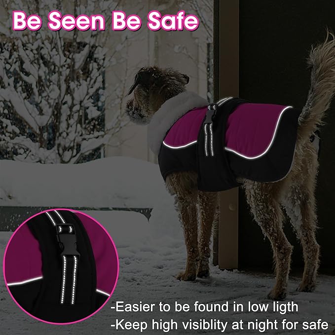 Dogcheer Waterproof Dog Coat, Christmas Dog Winter Jacket, Adjustable Puppy Fleece Coat for Cold Weather, Reflective Turtleneck Snow Jacket for Small Medium Large Dogs - Pink, 3XL