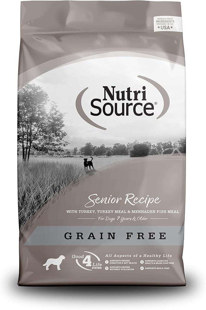 NutriSource Senior Grain Free Dry Dog Food, Turkey, Turkey Meal and Menhaden, 26LB