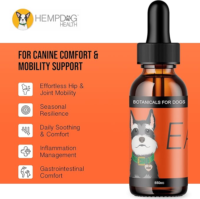 Ease - Pet Hemp Oil for Dogs - Hip, Joint, & Mobility Support - Comfort & Daily Wellness Drops with Turmeric, Frankincense, & MCT Oil
