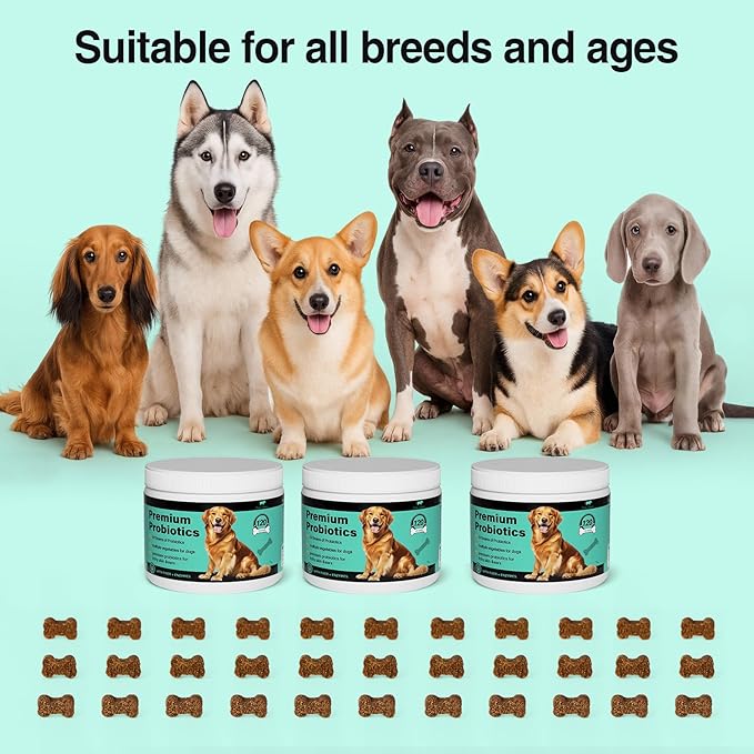 Premium Probiotics for Dogs with Digestive Enzymes & Fiber | Duck Flavor Soft Chews for Itchy Skin, Ear Health, Gut & Immune Support (Pork)