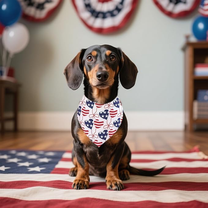 4th of July Dog Bandanas for Medium Dogs 7 Pcs Hemming Seam Edge Patriotic Dogs Bandanas Independence Day Flag Day Scarfs Small Puppy Cats Grooming M