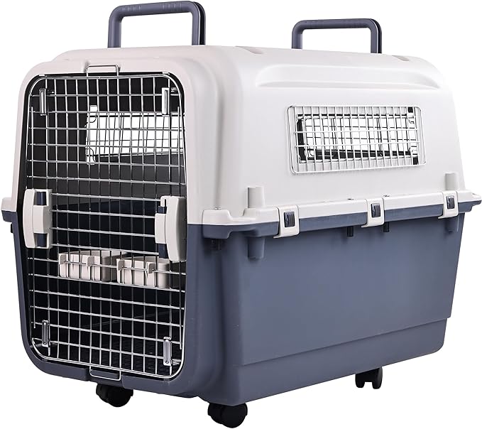 Elevon Plastic Kennels, Plastic Dog Crate, Airline Approved Pet Carrier for Dogs and Cats Longer Traveling, L