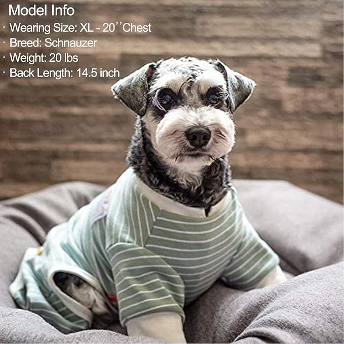 KYEESE Dog Pajamas Soft Striped Pet Jumpsuit Lightweight Doggie Jammies 4 Legs Dog Clothes Stretchable Pajamas Breathable Cozy Outfit Comfortable Onesie Sleepwear for Small Dogs,Green Striped, Large