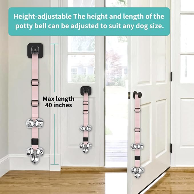 Dog Bells to Go Outside Dog Door Bell Premium Quality Buckle Adjustable Dog Bell Dog Attached to doorknob or Anywhere Near The Door, Length and Height Adjustable