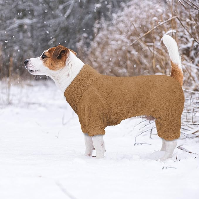 Fuzzy Dog Pajamas: Warm Soft Cozy Lightweight Turtleneck Dog Clothes for Small Dogs(Coffee-XXS)