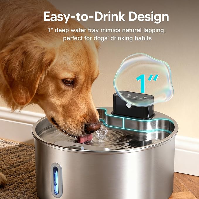 Voluas Dog Water Fountain, Automatic Water Dispenser for Dogs, 236oz/1.8Gal/7L Wireless Stainless Steel Pet Fountains, Battery Operated Cat Dispenser with Ultra-Silence Pump