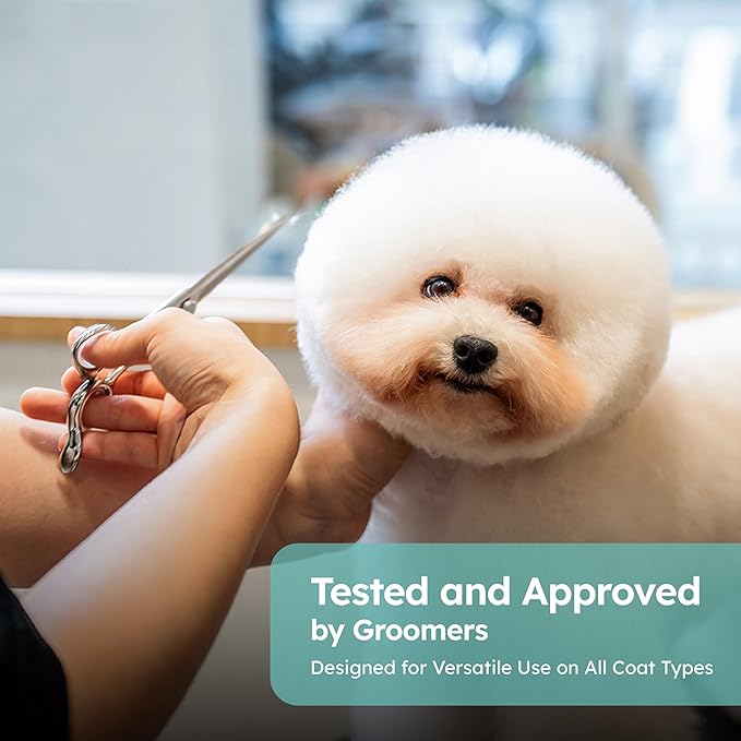 7" Dog Grooming Thinning Scissors – European Style Fast Hair Release, Handcrafted, Ergonomic, VG10 Stainless Steel for Sharper, Tougher, Better Edge Retention, Thinning Rate 50%