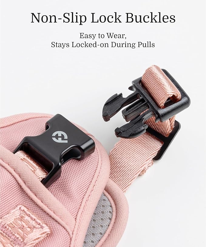 2025 New Edition, Fei & Eve Classic Dog Harness - Quick-Release Buckles | 3-Point No-Pull Control | Heavy-Duty 900D Nylon | Dual Safety Handles | Breathable Mesh | Adjustable Fit | Large,Pink
