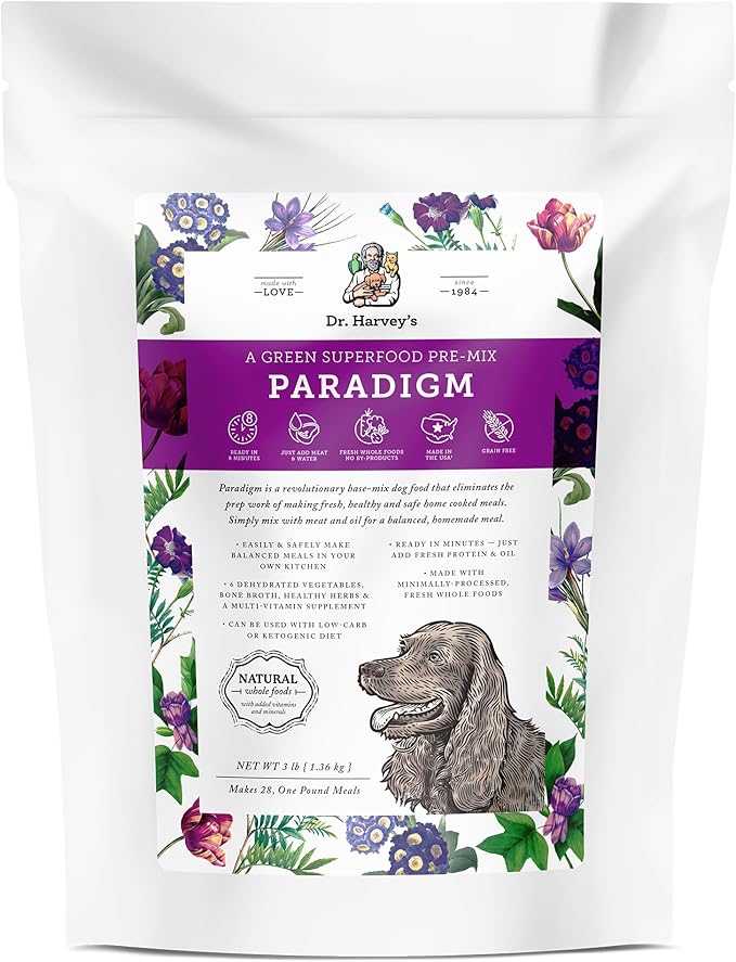 Dr. Harvey's Paradigm Green Superfood Dog Food, Human Grade Dehydrated Grain Free Base Mix for Dogs, Diabetic Low Carb Ketogenic Diet (3 Pounds)
