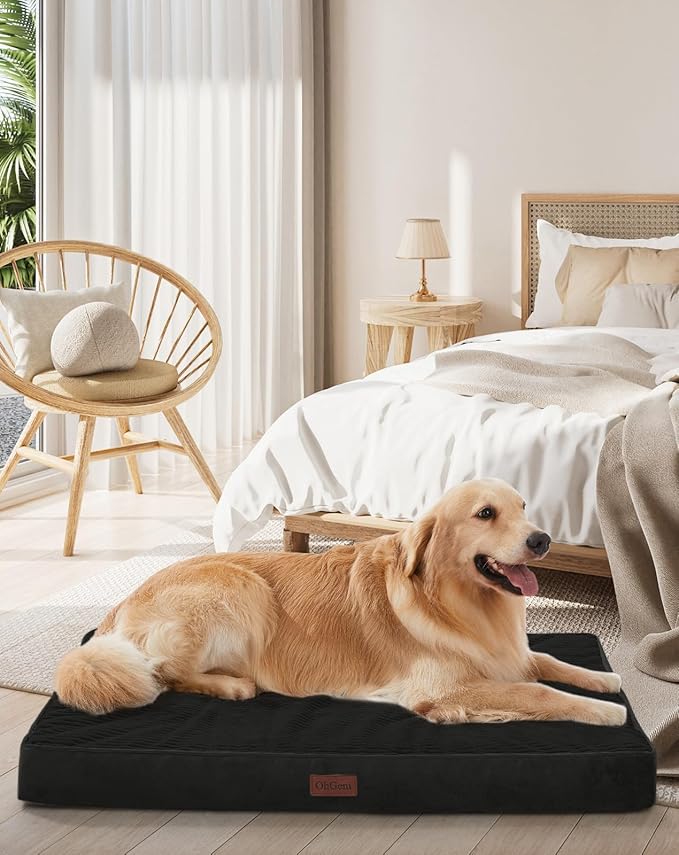 OhGeni Orthopedic Waterproof & Machine Washable Dog Bed for Large Pets, Suitable for Crates, Cat Mat with 25D Egg Crate Foam, Non-Slip Bottom & Removable Cover, 41 Inches(Black)