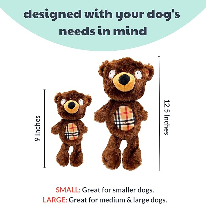 Huxley & Kent Slappies for Dogs | Beary Styles (Small) | Squeak & Shake Dog Toy | No Stuff Squeaky Toy, TPR Ball in Head | Simulates Hunting Nature for Dogs