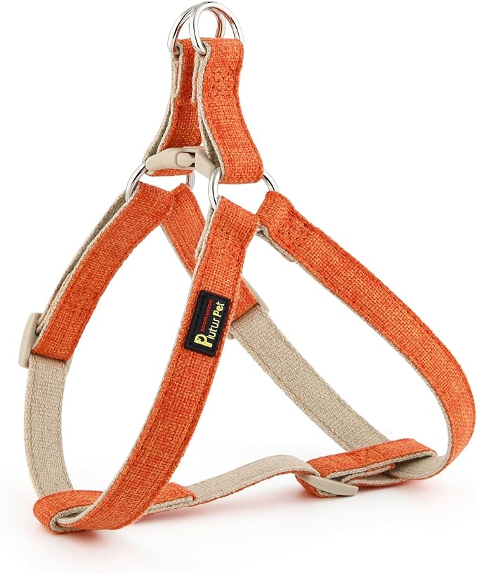 Plutus Pet Cotton Hemp Step in Dog Harness, Sustainable, Lightweight and Escape-Proof, Quick Fit Dog Harness for Puppy Small Medium and Large Dogs, Orange, L