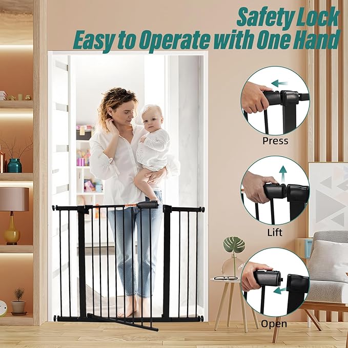 29-57" Dog Gates for Doorways No Drilling, Pet Gate Indoor, 30" Tall Metal Walk-Thru Gate, Easy One-Hand Open, Extensions & Wall Mounts Included (Brown, 57" W x 30.5“H)