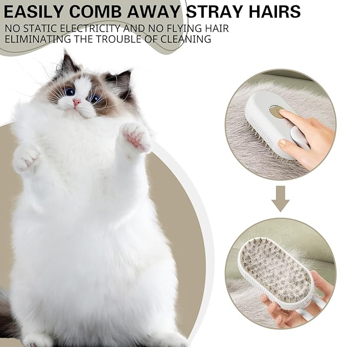 Steamy Pet Brush - Convenient Hair Removal, Easy Collection, Massage Function - Ideal Steam Brush for Cats! (Coffee)