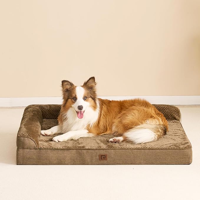 EHEYCIGA Memory Foam Dog Bed Large Sized Dogs, Waterproof Dog Bed Orthopedic with Washable Removable Cover, Non-Slip Pet Bed Couch, 36x27x6 Inches, Camel