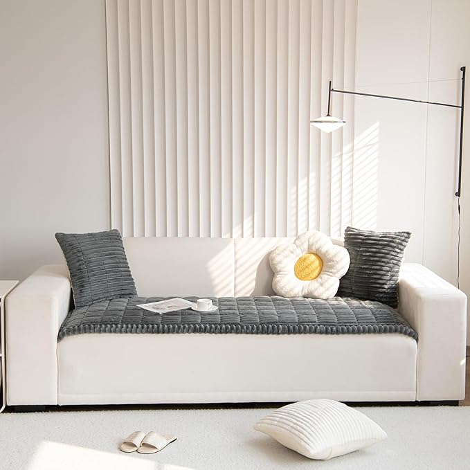 Faux Fur Plush Dog Couch Cover 3D Stripe Fuzzy Sofa Cover Non-Slip Fluffy Dog Bed Cover Pet Blanket Sofa Couch Furniture Protector for Puppy Large Dog Cat (Dark Grey,24"x35")