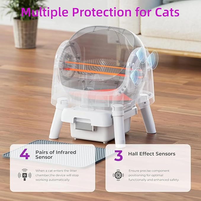 Self Cleaning Cat Litter Box, Open Top Litter Box for Multiple Cats, Automatic Cat Litter Box with Liners and Mat Included, Grey