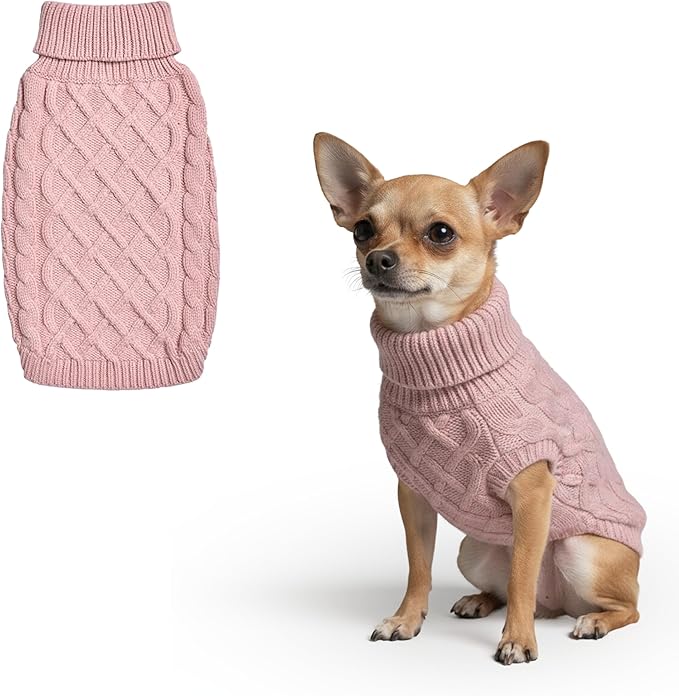 Spark Paws Knit Dog Sweater – Ultra Soft Warm Winter Dog Sweater for Small, Medium & Large Dogs – Stretch Fit Pet Sweater for French Bulldog, Pitbull, Girl & Boy Dogs Jacket, (Pink Cableknit, S)
