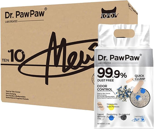 Tofu Cat Litter 45 Lbs, Dr. PawPaw Clumping Cat Litter, Honeysuckle Scent, Dust-Free Keep Kitty Tidy, Superior Odor Control Keep Step Fresh