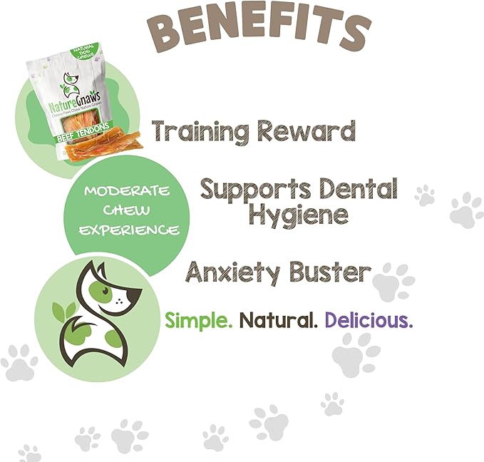 Nature Gnaws Beef Tendons for Dogs (8oz) - Mixed Thickness - Long Lasting for Small and Medium Dogs - Natural Beef Jerky Dog Chew Bones - Rawhide Free