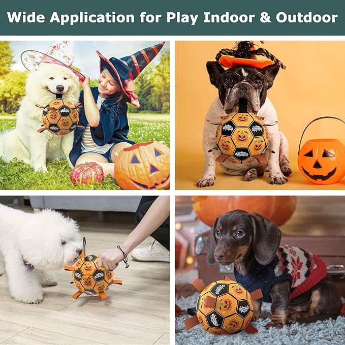 QDAN Halloween Dog Toys, Soccer Balls, Interactive Pet Toys, Puppy Dogs Birthday Gifts, Durable Dog Balls for Small Medium Dogs（6 Inch）