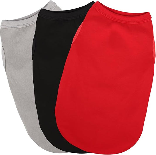 Paiaite 3 Pieces Plain Dog Shirt Sleeveless Puppy Cotton Dog Shirts Breathable Pet Apparel Tank Top Colorful Puppy Sweatshirt Clothes for Small Medium Dogs Red Black and Grey S