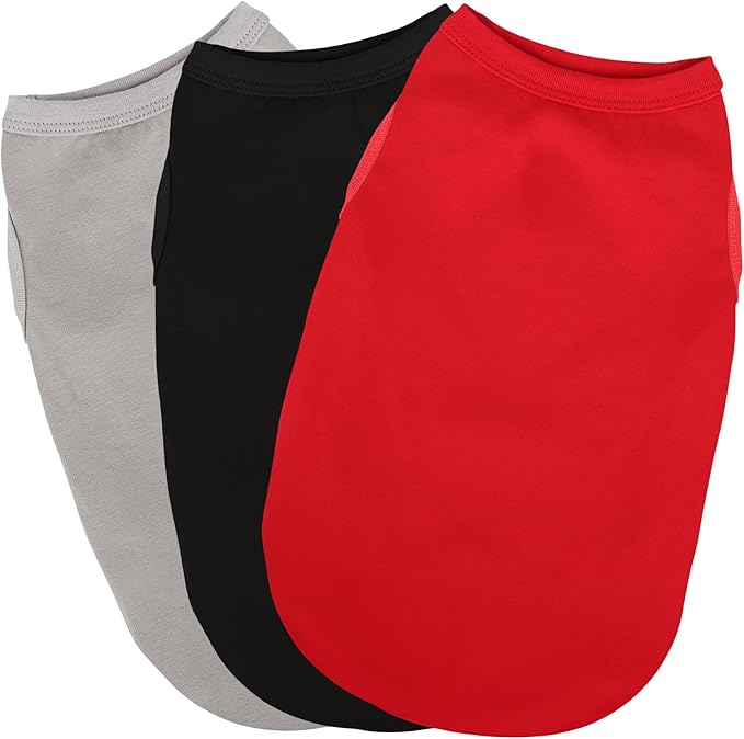 Paiaite 3 Pieces Plain Dog Shirt Sleeveless Puppy Cotton Dog Shirts Breathable Pet Apparel Tank Top Colorful Puppy Sweatshirt Clothes for Small Medium Dogs Red Black and Grey XS