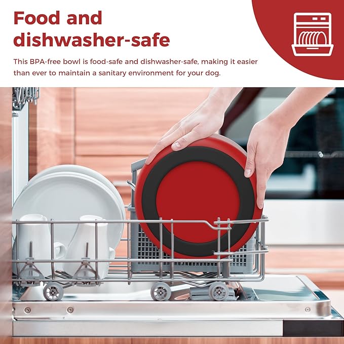 Dog Bowl, Stainless Steel Dog Food and Water Bowl with Non Slip Quiet Bottom, Easy to Clean, Dishwasher Safe, 40oz, Red