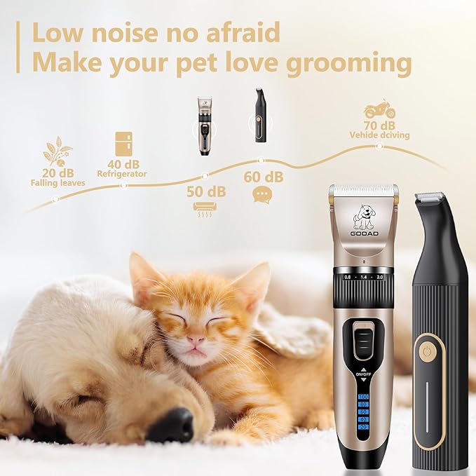 Dog Clippers for Grooming for Heavy Thick Hair&Coats,Low Noise Hair Trimmer,Rechargeable Cordless Pet Shaver, Dog Grooming Kit with Paw Trimmer Nail Grinder for Small Large Dogs