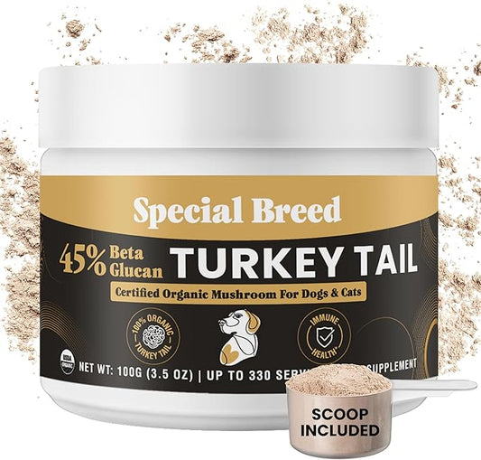 Organic Turkey Tail Mushroom for Dogs & Cats - Hot Water Extracted 45% Beta-Glucan USDA Mushroom Powder for Immune Support, Gut Health, Holistic Defense - No Fillers, Made in The USA - 330 Scoops