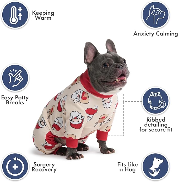 Spark Paws Dog Christmas Pajama, Dog Recovery Suit Male, Onesie, Ultra-Soft and 4-Way Stretch, for Small Medium and Large Breeds - Santa and Rudolph - L